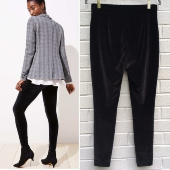 Loft Black Velvet Leggings Pants Size M Stretch - Picture 8 of 15